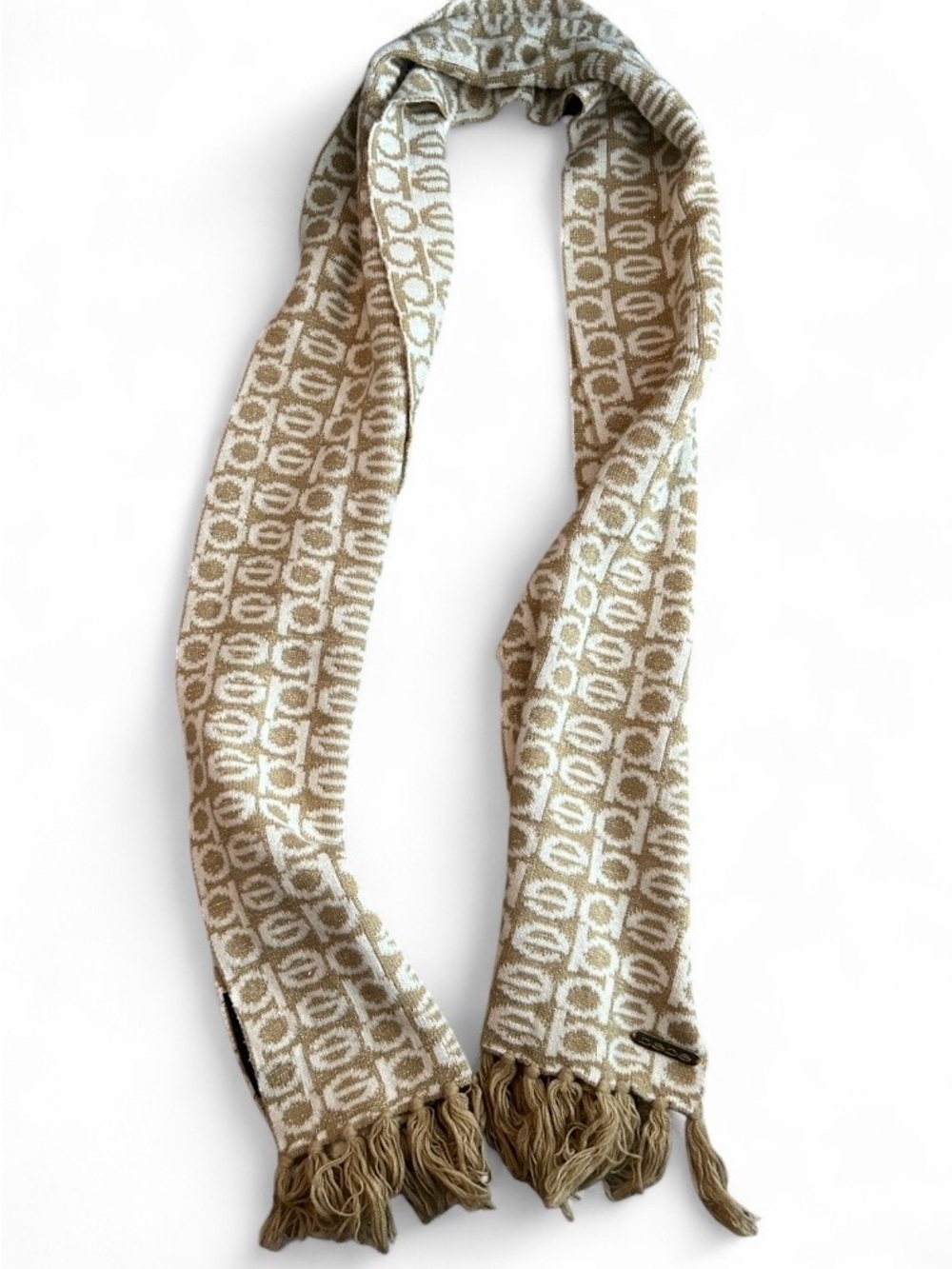 Bebe Gold Monogram Metallic Knit Scarf